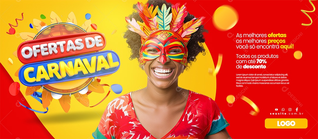 Banner Ofertas De Carnaval As melhores ofertas os melhores preços Social Media PSD Editável