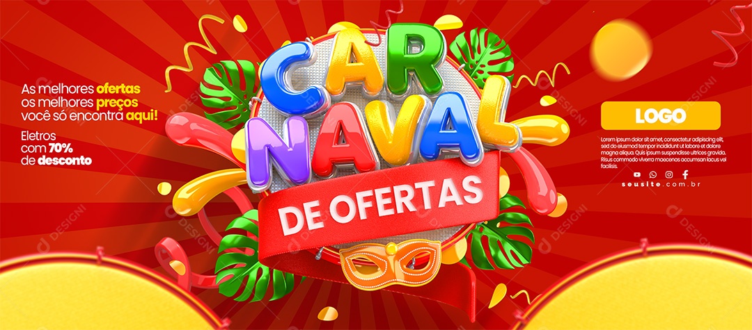 Banner Carnaval De Ofertas Eletros com 70% de Desconto Social Media PSD Editável