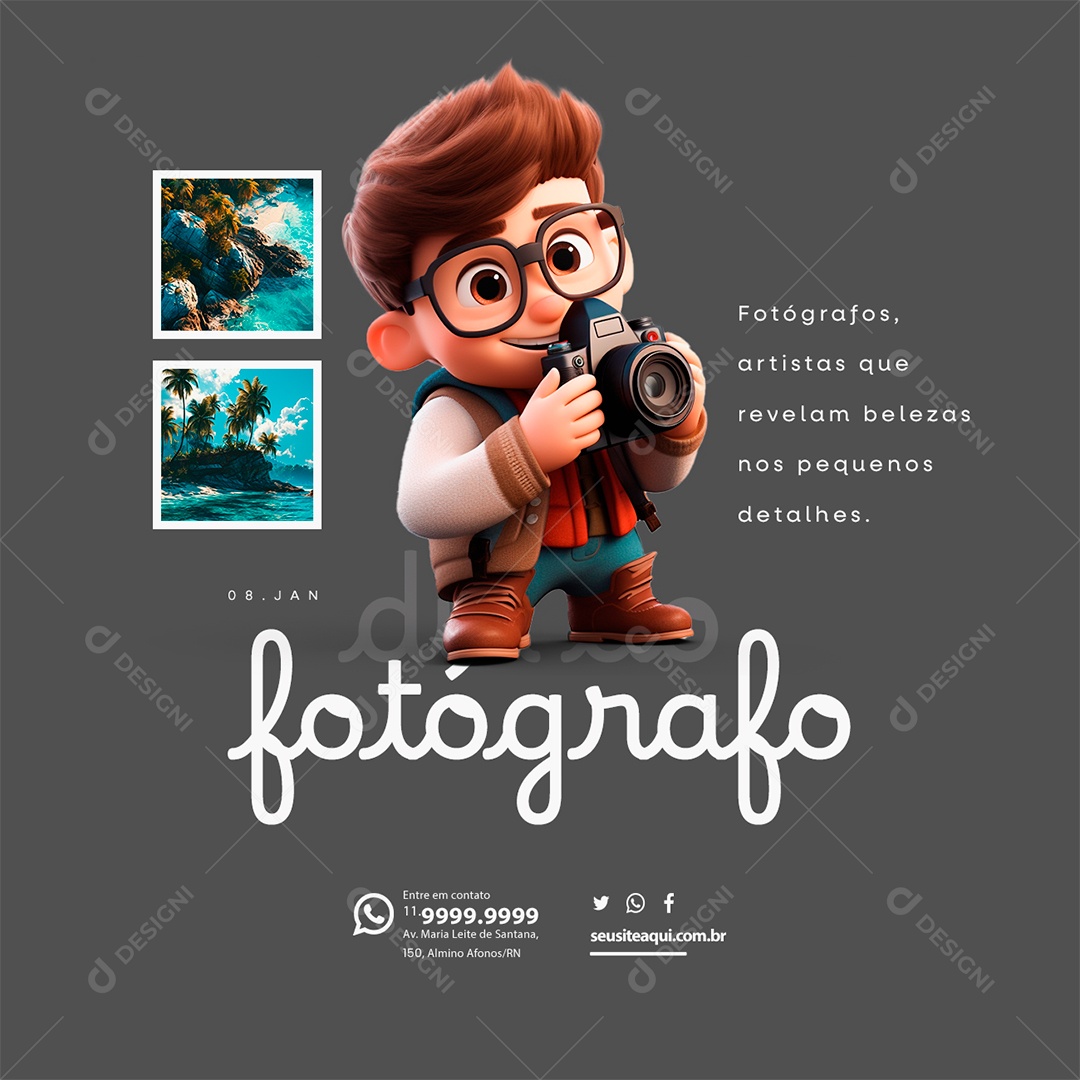 Social Media Dia Do Fotografo 08 de Janeiro Fotógrafos Artistas que Revelam Belezas PSD Editável