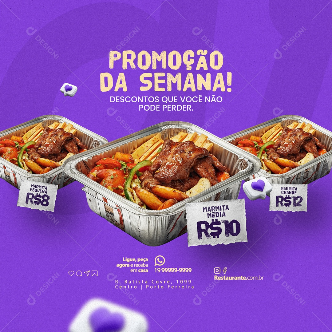 Restaurante Marmitas Promoção Da Semana Descontos Que Você Não Pode Perde Social Media PSD Editável