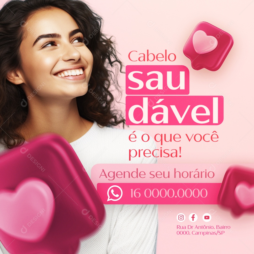 Salão de Beleza Cabelereira Cabelo saudável é o que você precisa Social Media PSD Editável