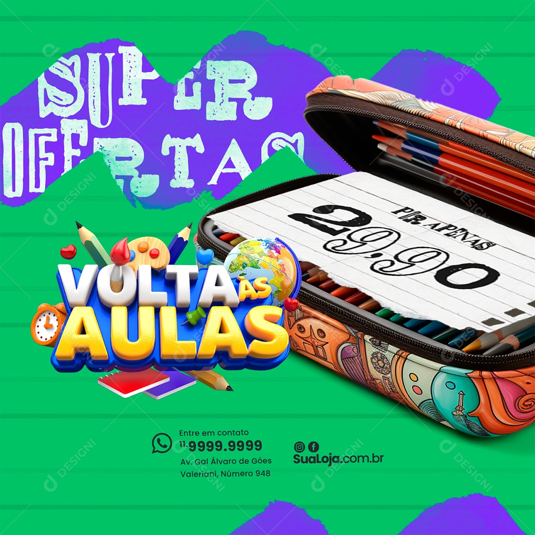 Volta às Aulas Papelaria Super Ofertas Social Media PSD Editável