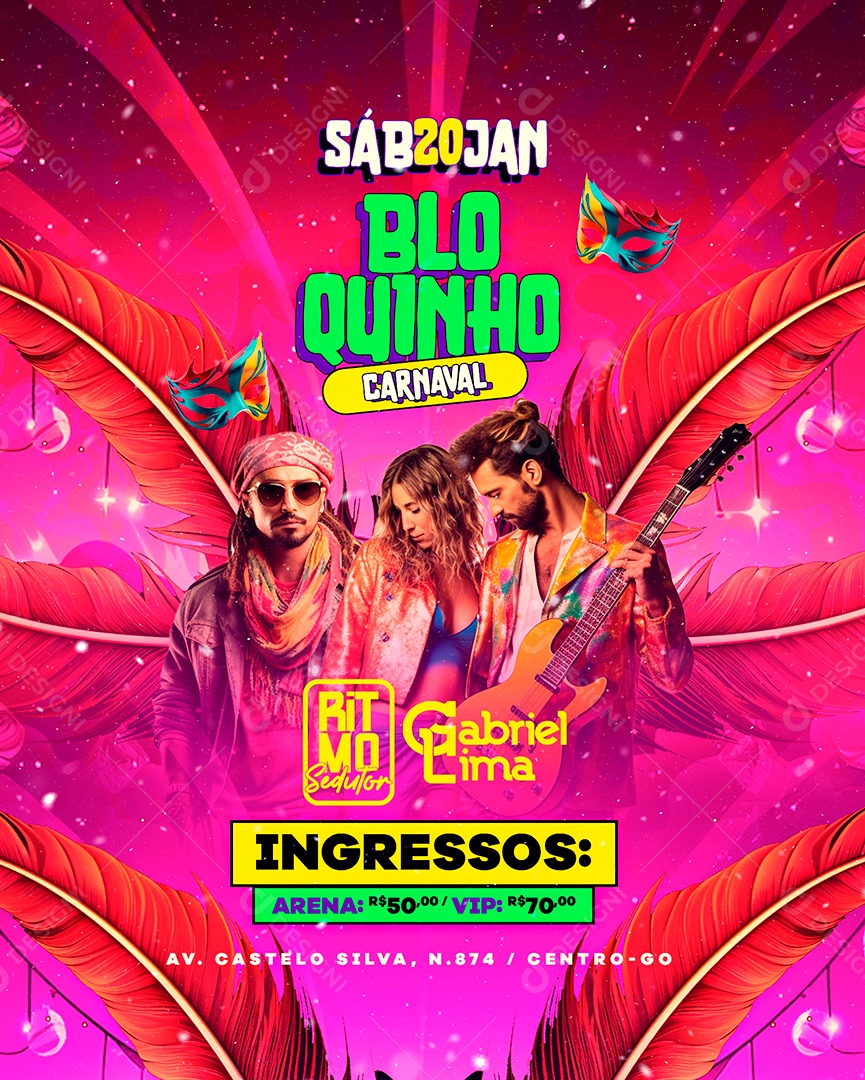 Flyer Carnaval Bloquinho Ritmo Sedutor Gabriel Lima Social Media PSD Editável