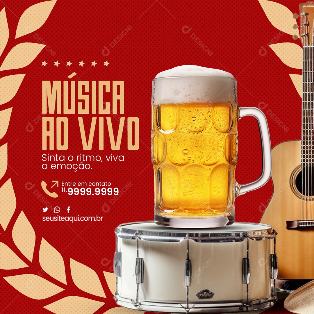 Cervejaria Bar Chopp Música Ao Vivo Sinta o ritmo viva a emoção Social Media PSD Editável