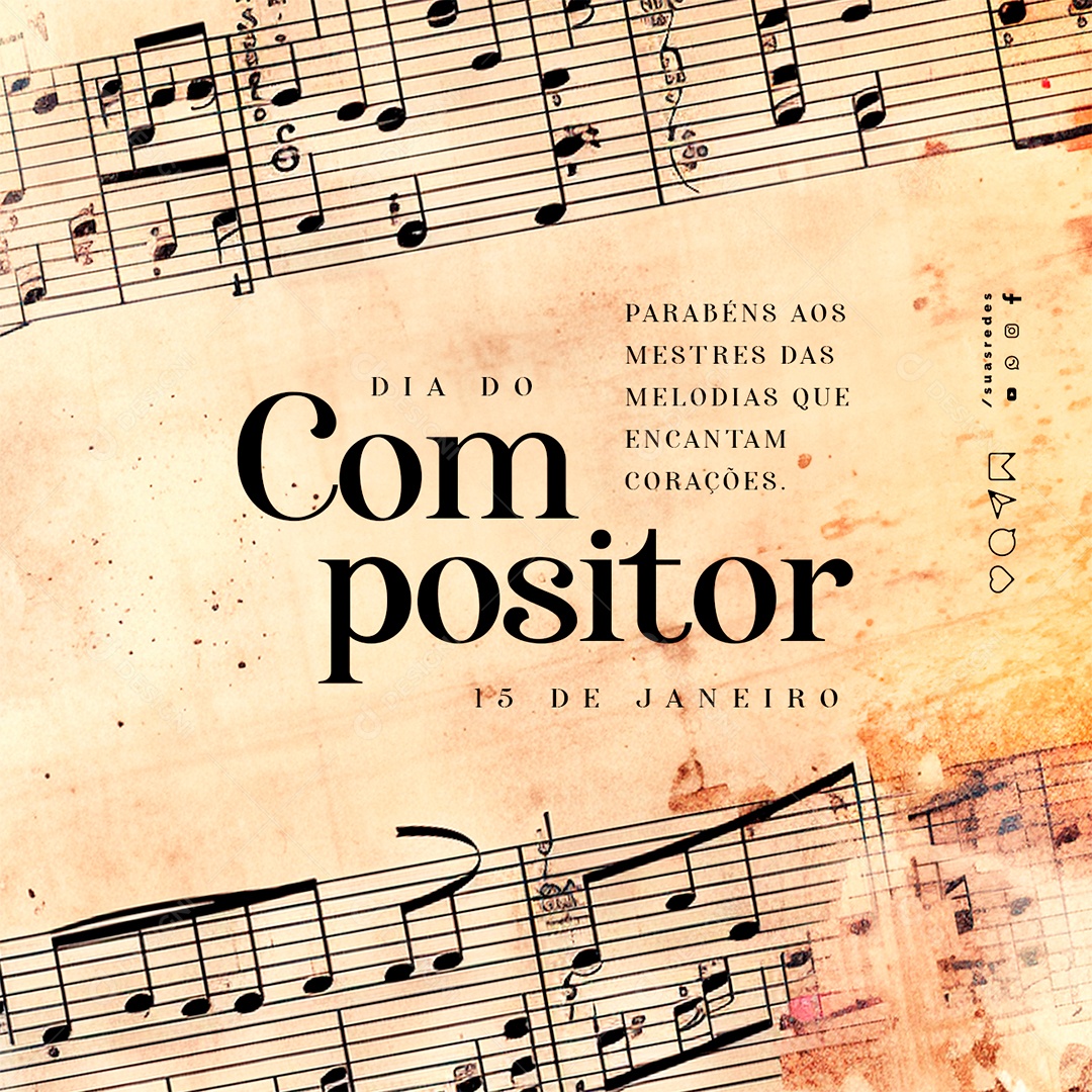 Dia Do Compositor 15 De Janeiro Parabéns aos Mestres das Melodias que Encantam Corações Social Media PSD Editável