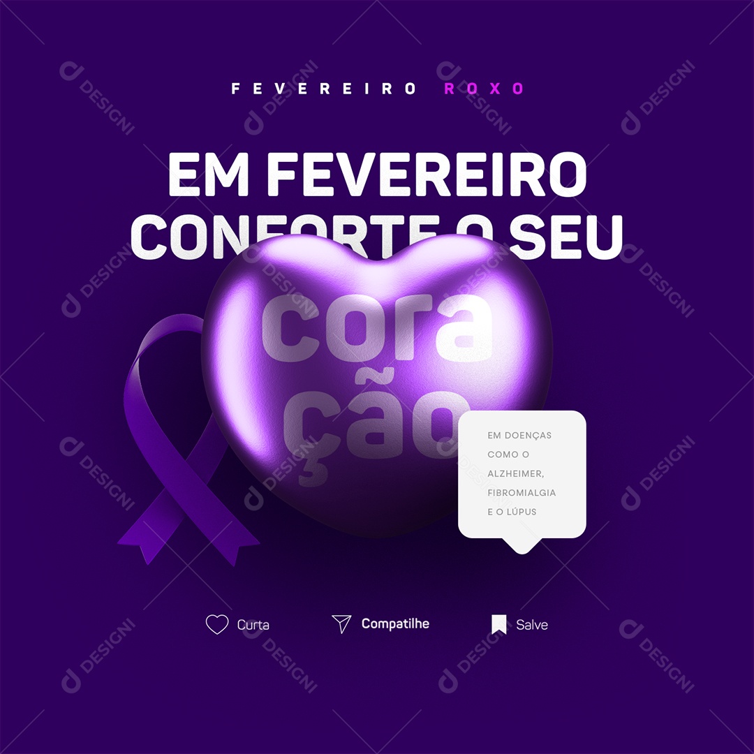 Fevereiro Roxo Em Doenças Como o Alzheimer Fibromialgia e o Lúpus Social Media PSD Editável