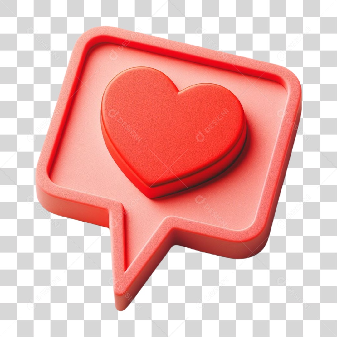 Emoji de Coração Elemento 3D Vermelho para Composição PNG Transparente