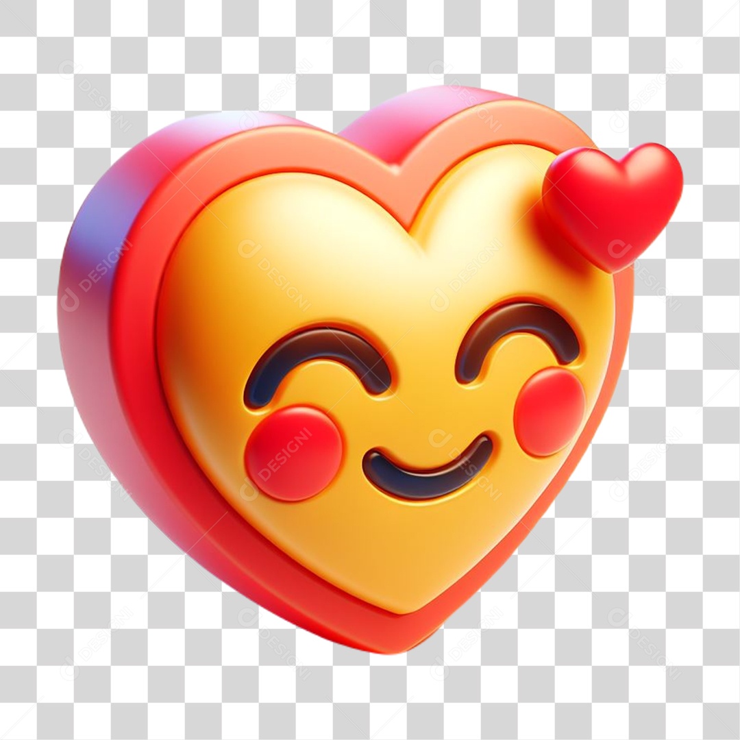 Emoji de Coração Feliz Envergonhado Elemento 3D para Composição PNG Transparente