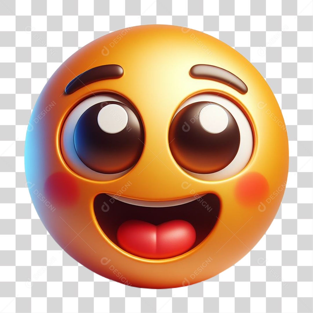 Emoji Emocionado Empolgado Elemento 3D para Composição PNG Transparente