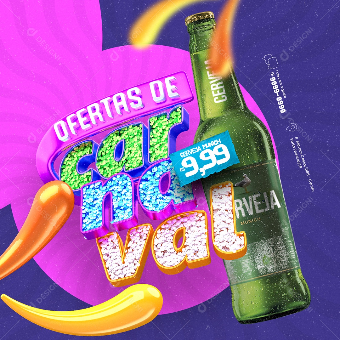 Carnaval Distribuidora de Bebida Ofertas De Carnaval Cerveja Munich Social Media PSD Editável