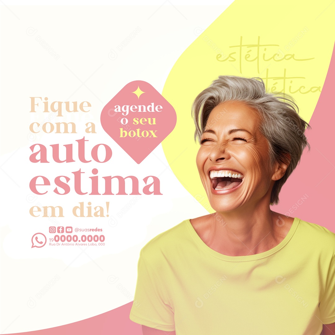 Clínica de Estética Fique com a auto estima em dia agende o seu botox Social Media PSD Editável