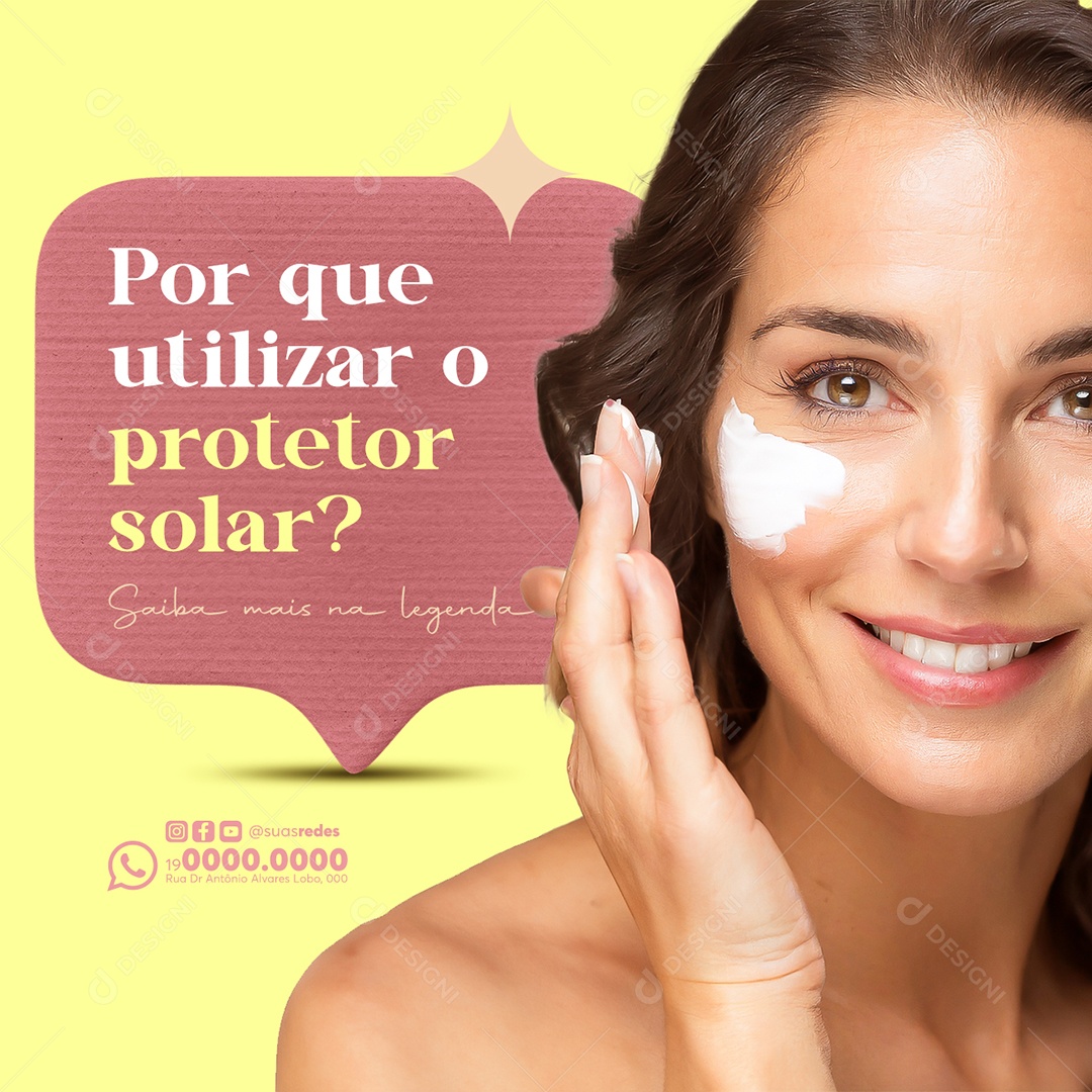 Clínica de Estética Por que utilizar o protetor solar Saiba mais na legenda Social Media PSD Editável