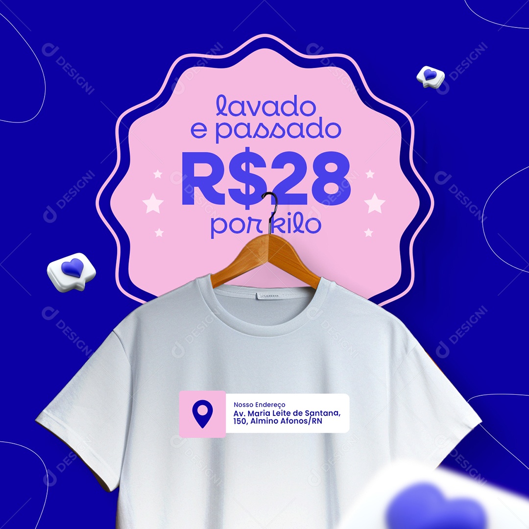 Lavanderia lavada e passada por kilo Social Media PSD Editável