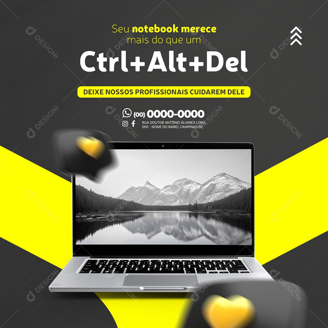 Manutenção de Notebooks Seu notebook merece mais do que um ctrl alt del Deixe nossos Profissionais Cuidarem Social Media PSD Editável,