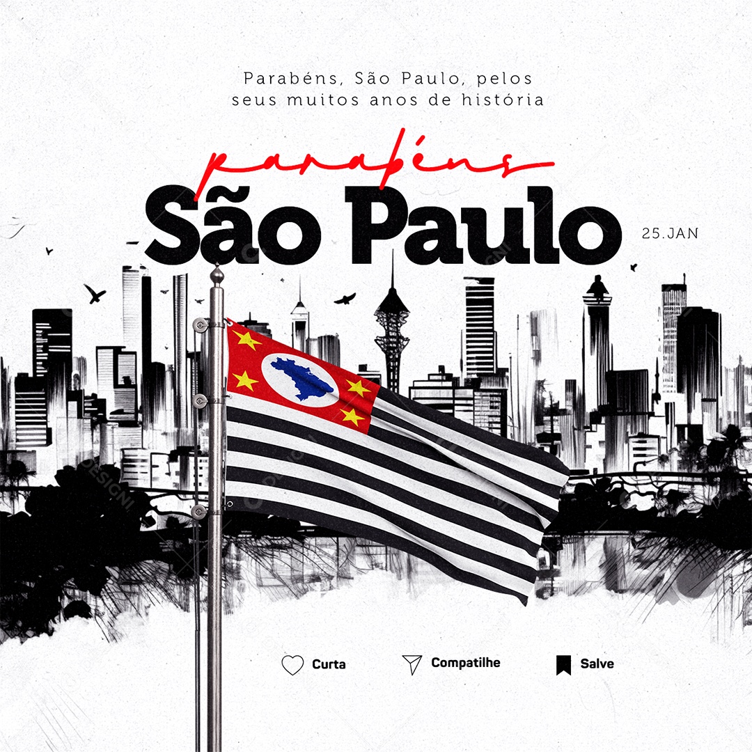 Aniversário São Paulo 25 De Janeiro Parabéns pelos seus muitos anos de história Social Media PSD Editável