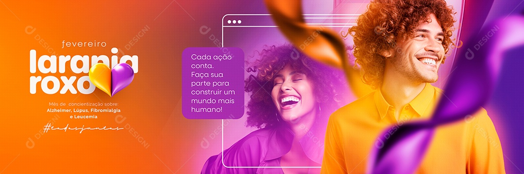 Carrossel Fevereiro Laranja e Roxo Mês de conscientização sobre Alzheimer Lúpus Fibromialgia e Leucemia Social Media PSD Editável