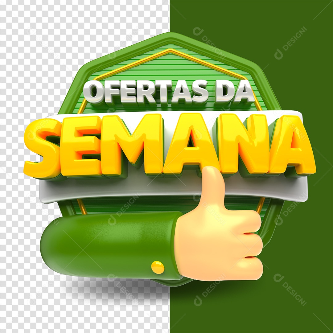 Ofertas Da Semana Selo 3D Verde e Amarelo para Composição PSD