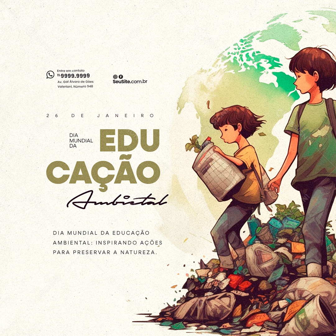 Dia Mundial Da Educação Ambiental 26 De Janeiro Inspirando Ações Social Media PSD Editável