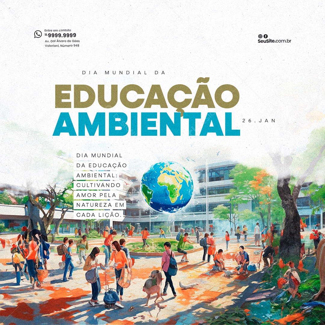 Dia Mundial Da Educação Ambiental 26 De Janeiro Cultivando Amor pela Natureza Social Media PSD Editável