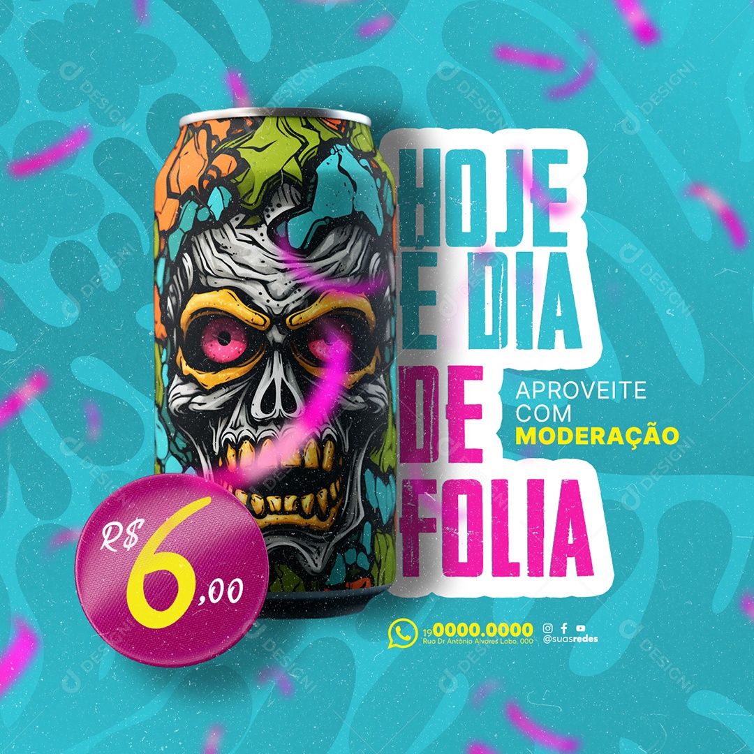 Carnaval Distribuidora de Bebida Aproveite com Moderação Social Media PSD Editável