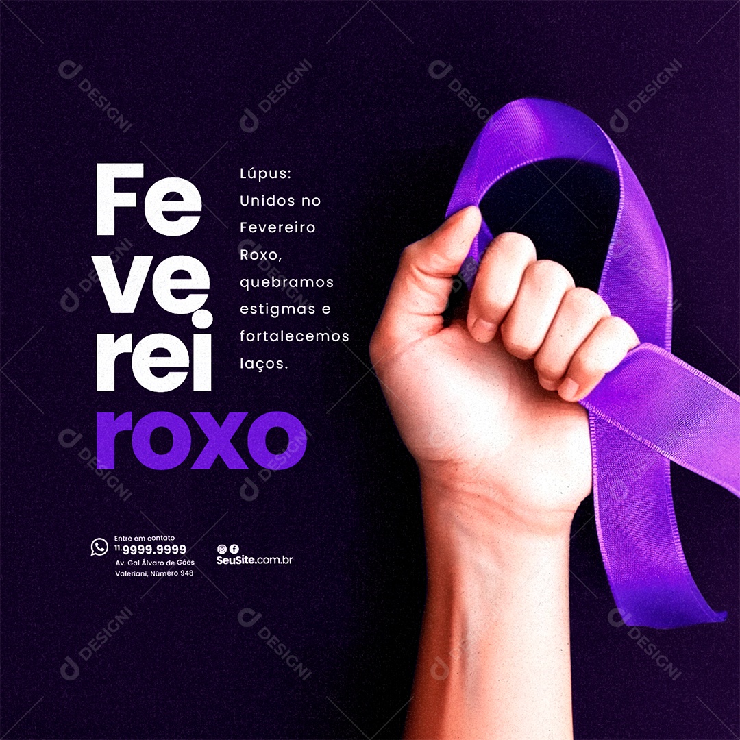 Fevereiro Roxo Lúpus Unidos quebramos estigmas Social Media PSD Editável