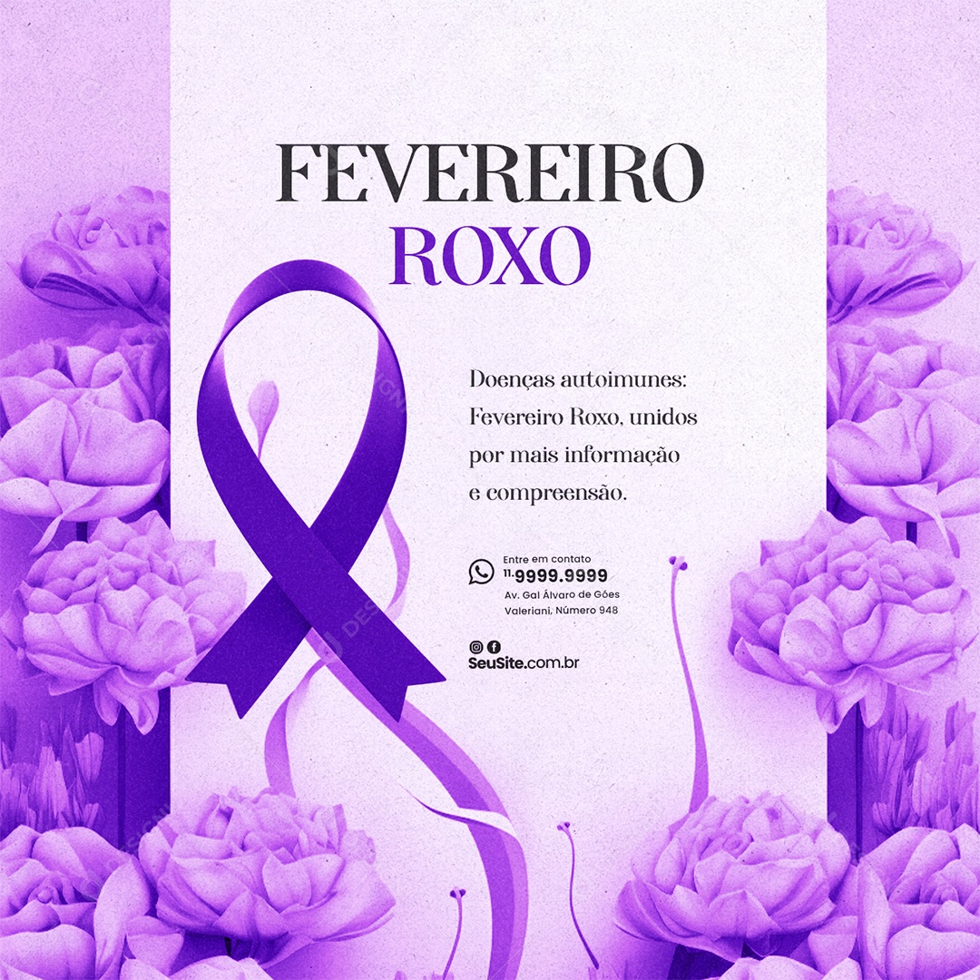 Fevereiro Roxo Doenças autoimunes Social Media PSD Editável