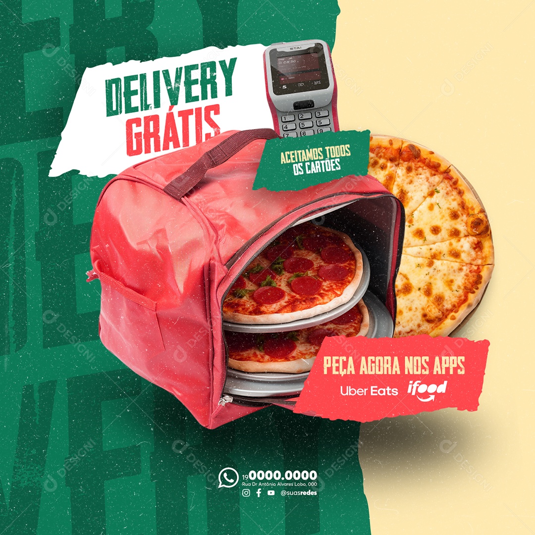 Pizzaria Delivery Grátis Peça Agora nos Apps Social Media PSD Editável