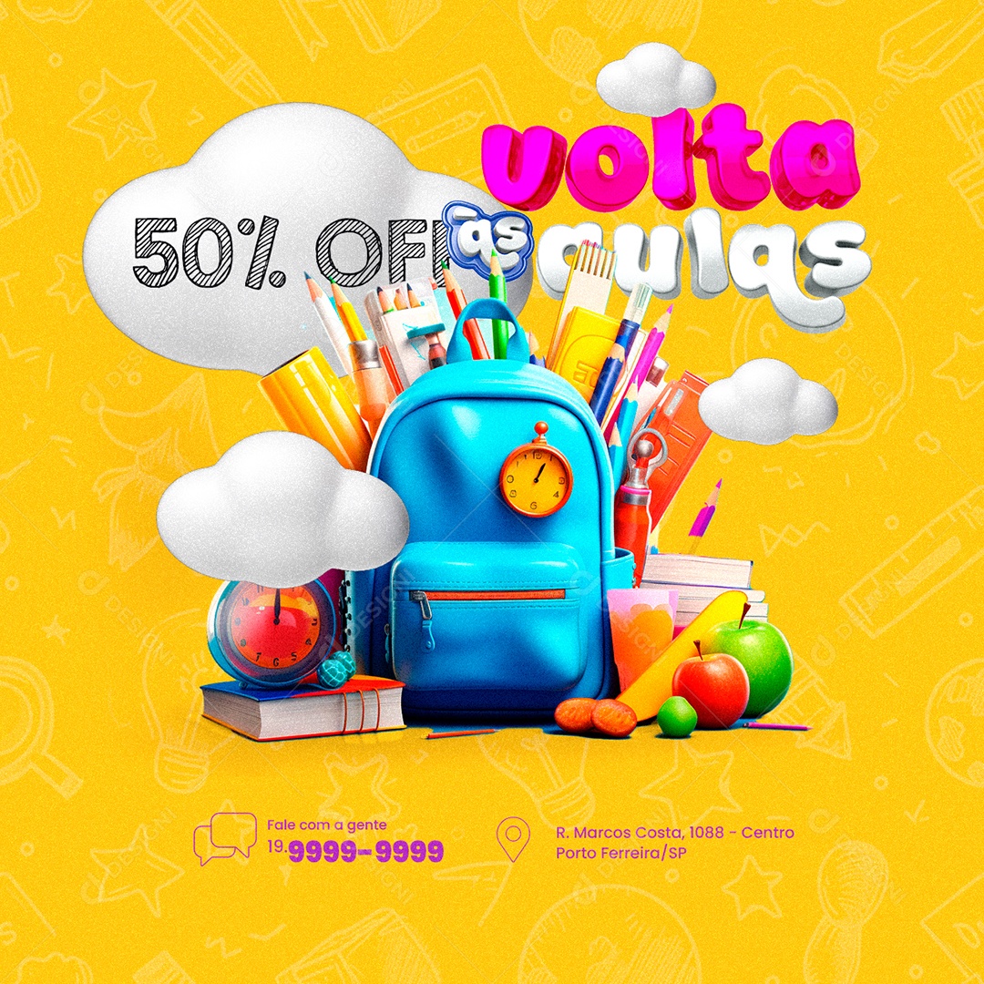 Back to School Stationery 50% Off Social Media Editable PSD