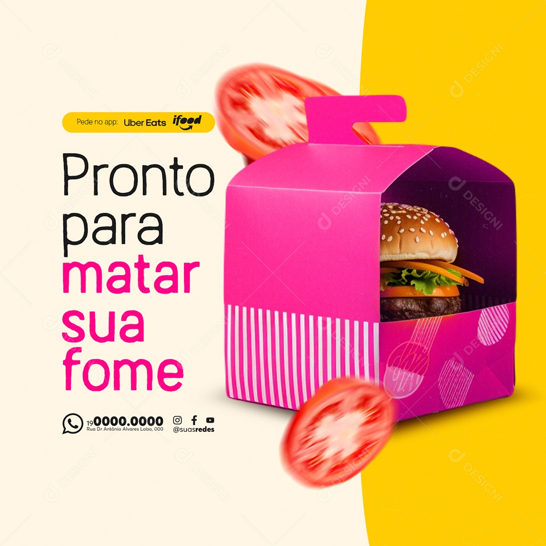 Hamburgueria Pronto para matar sua fome Social Media PSD Editável