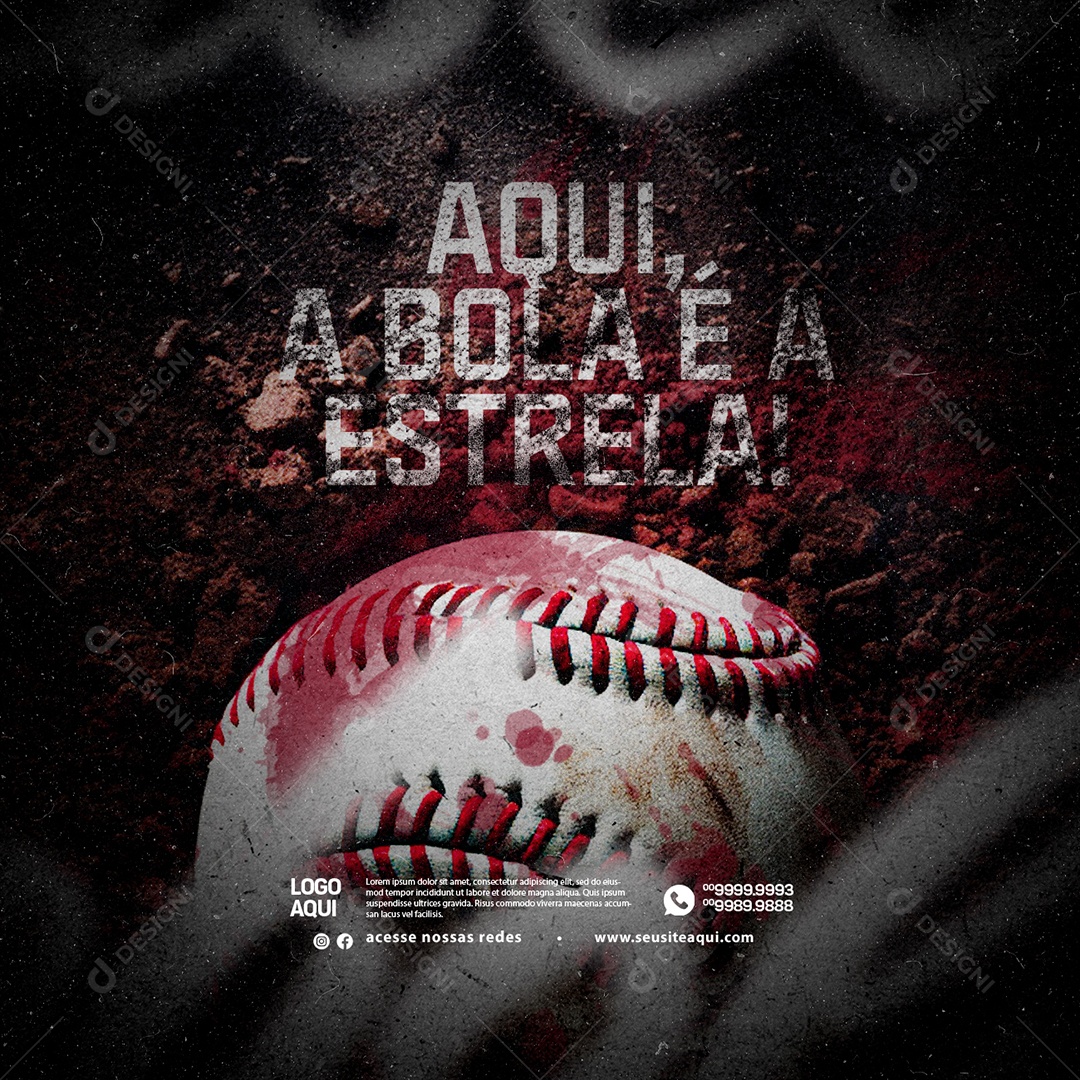 Esporte Baseball Aqui a Bola é a Estrela Social Media PSD Editável