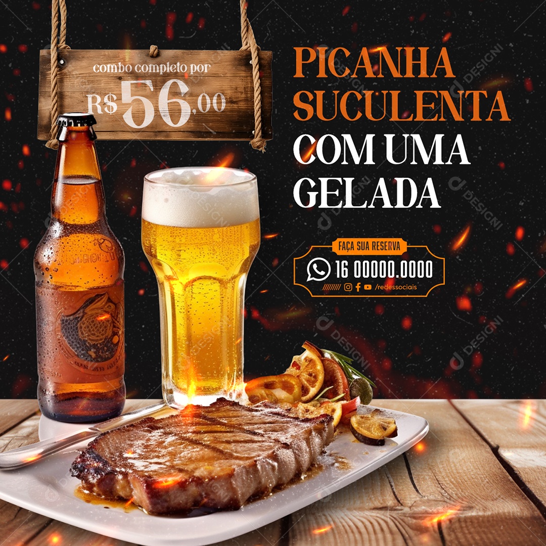 Churrascaria Picanha Suculenta com uma Gelada combo completo Social Media PSD Editável