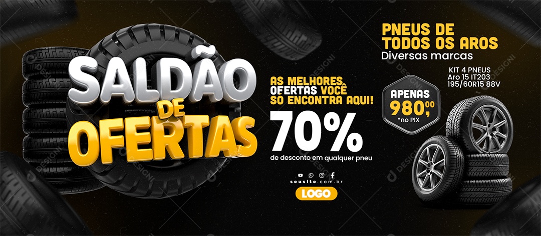 Banner Saldão De Ofertas Pneus de Todos os Aros As Melhores Ofertas social Media PSD Editável