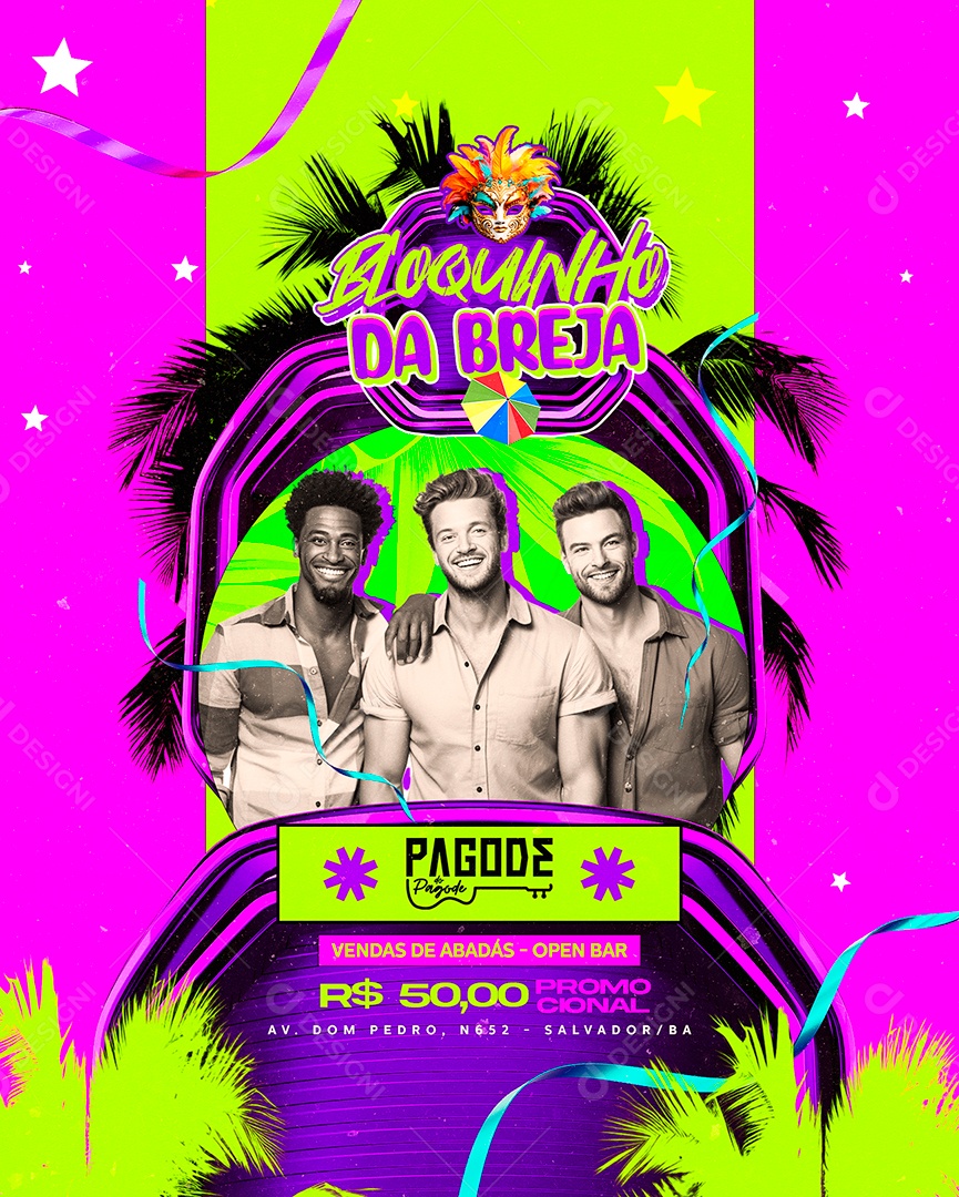 Flyer Carnaval Bloquinho Da Breja Pagode do Pagode Social Media PSD Editável