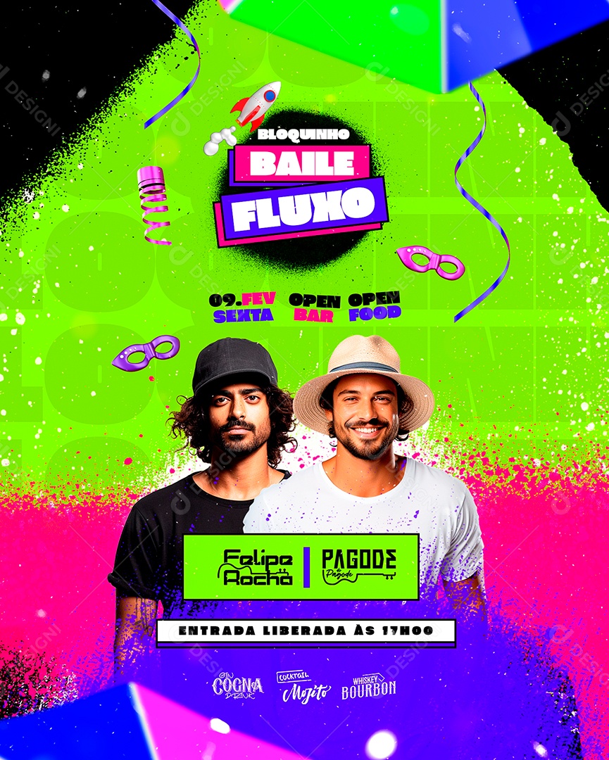 Flyer Carnaval Bloquinho Baile Fluxo Felipe Rocha Pagode do Pagode Social Media PSD Editável