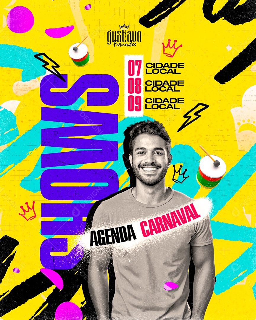 Flyer Carnaval Gustavo Fernades Shows Agenda Carnaval Social Media PSD Editável