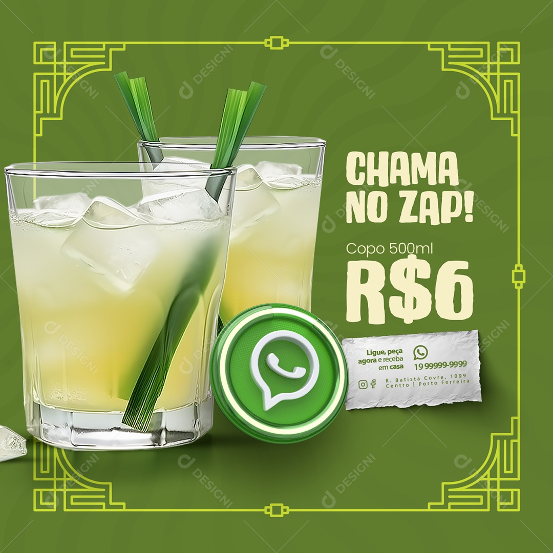 Caldo de Cana Chama No Zap Copo 500 ml Social Media PSD Editável