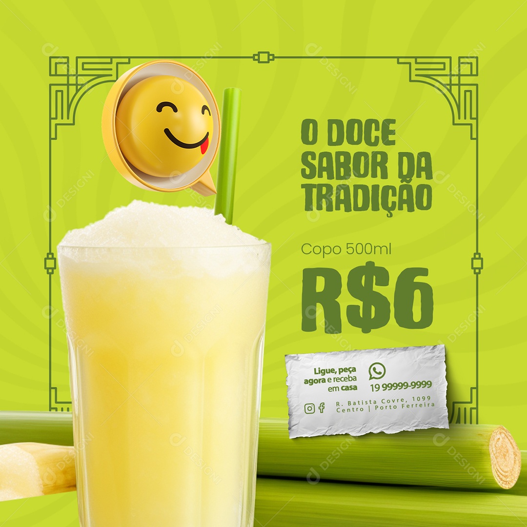 Caldo de Cana O Doce Sabor da Tradição Copo 500ml Social Media PSD Editável