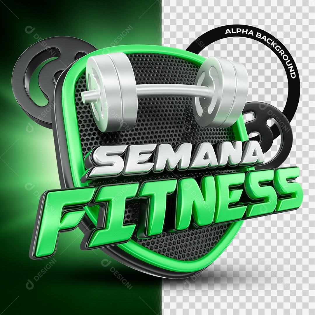 Semana Fitness Selo 3D Verde e Preto para Composição PSD