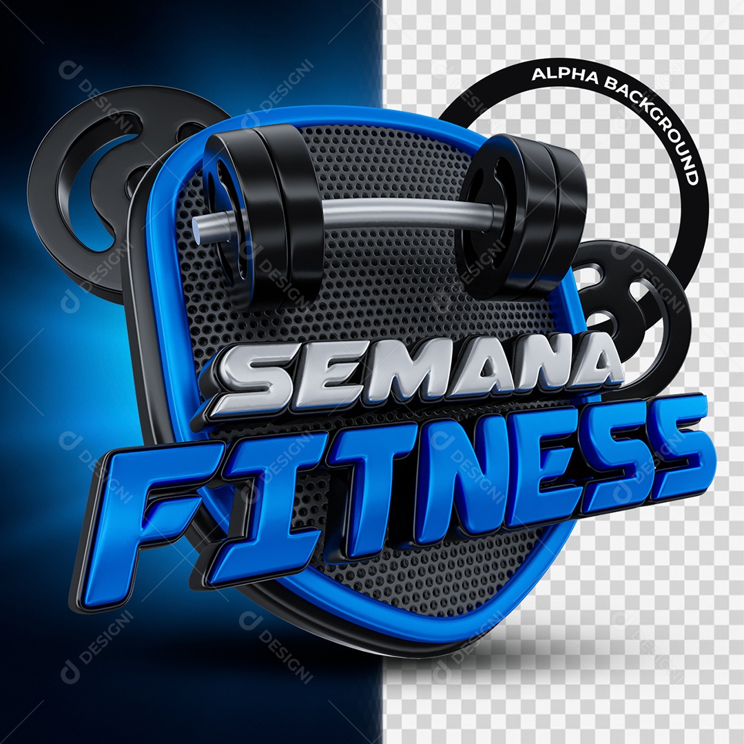 Semana Fitness Selo 3D Azul e Preto para Composição PSD