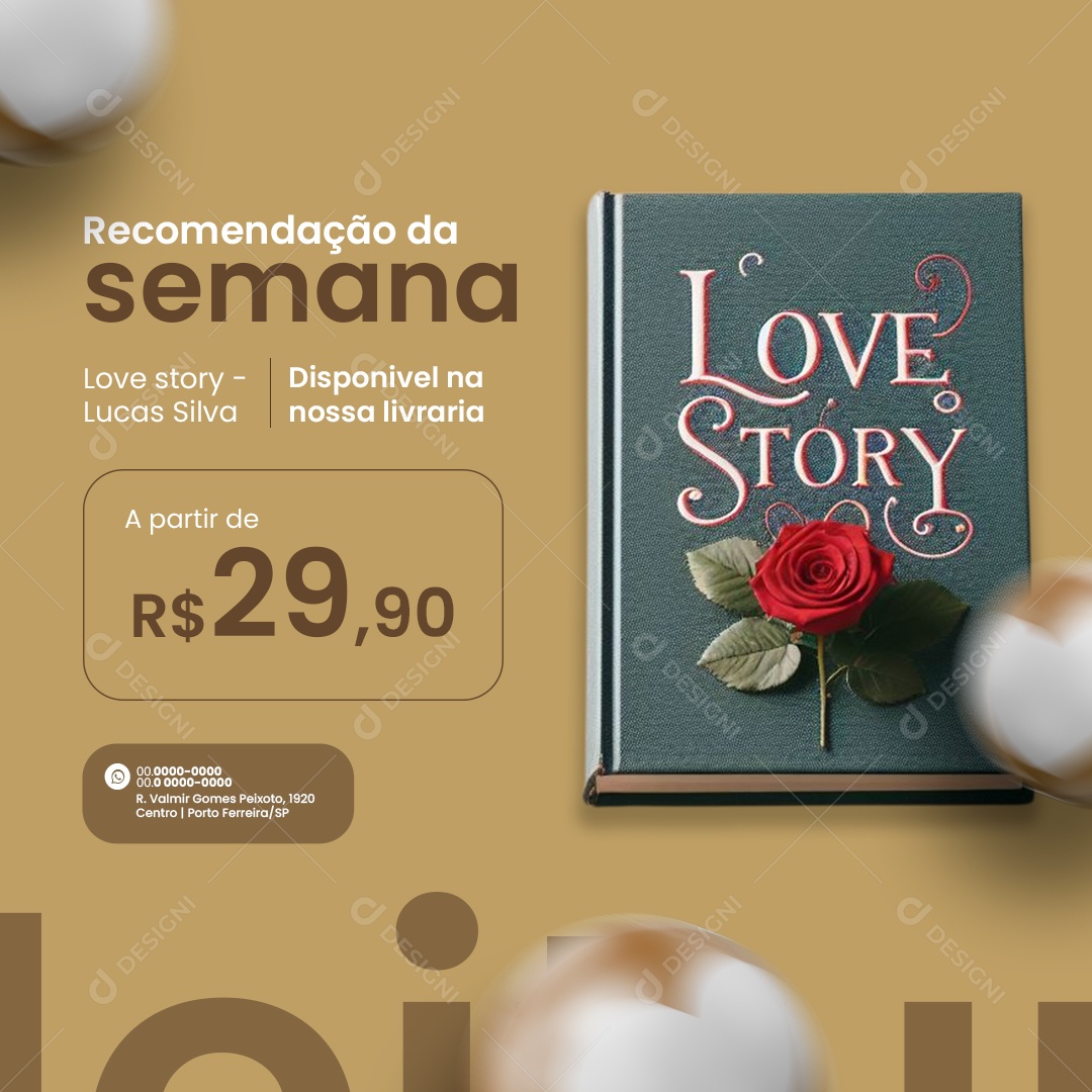 Livraria Recomendação da semana Love story Social Media PSD Editável