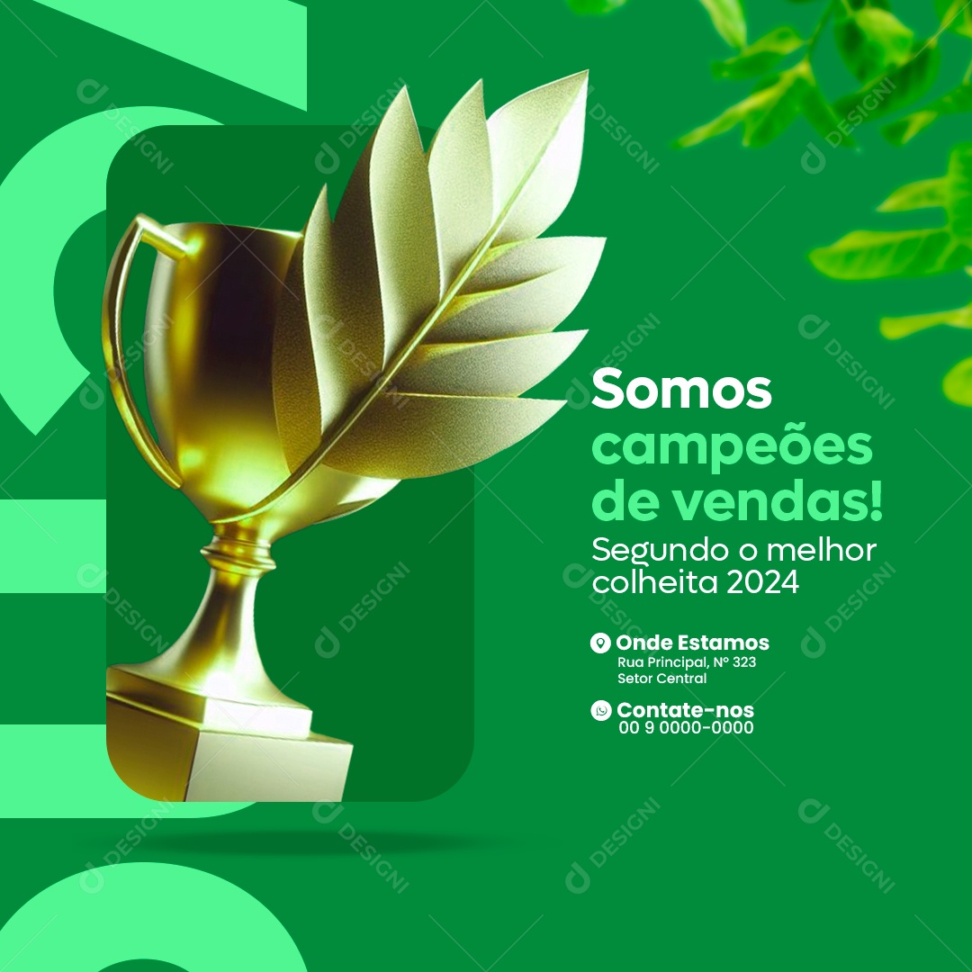 Agronegócios Somos campeões de vendas Segundo o melhor colheita 2024 Social Media PSD Editável