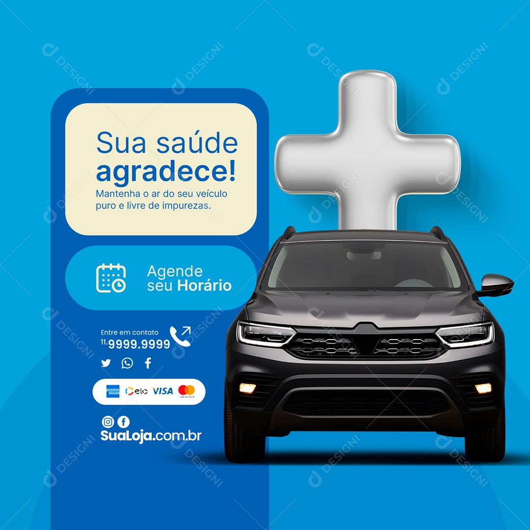 Ar Condicionado Automotivo Sua saúde agradece Agende seu Horário Social Media PSD Editável