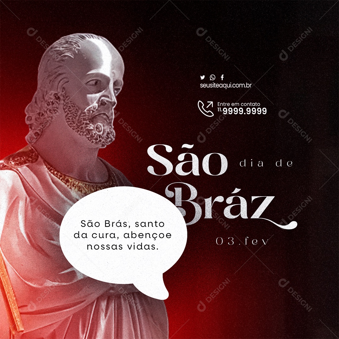 Dia de São Braz 3 de Fevereiro santo da cura abençoe nossas vidas Social Media PSD Editável