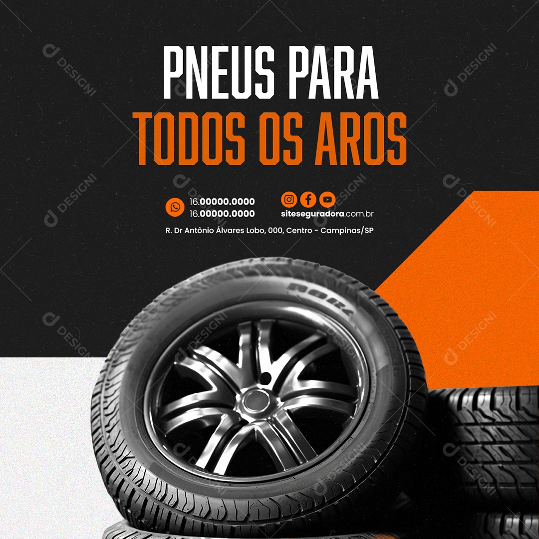 Pneus para Todos os Aros Loja de Pneus de Carros Social Media PSD Editável