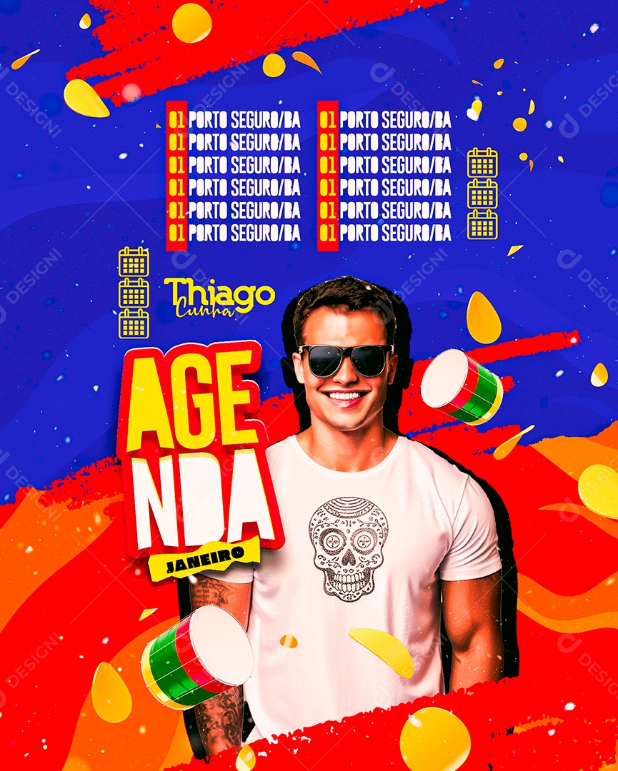 Flyer Carnaval Thiago Cunha Agenda Janeiro Social Media PSD Editável