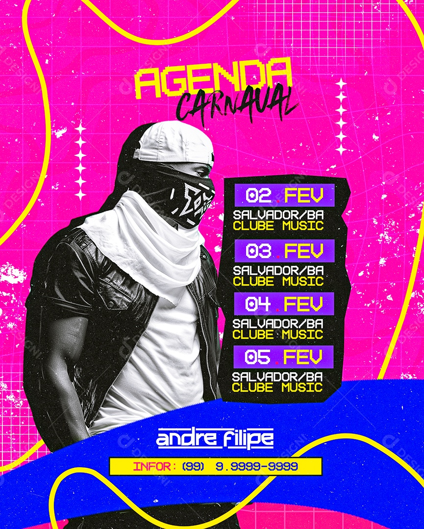 Flyer Carnaval Agenda Fevereiro Andre Filipe Show Social Media PSD Editável