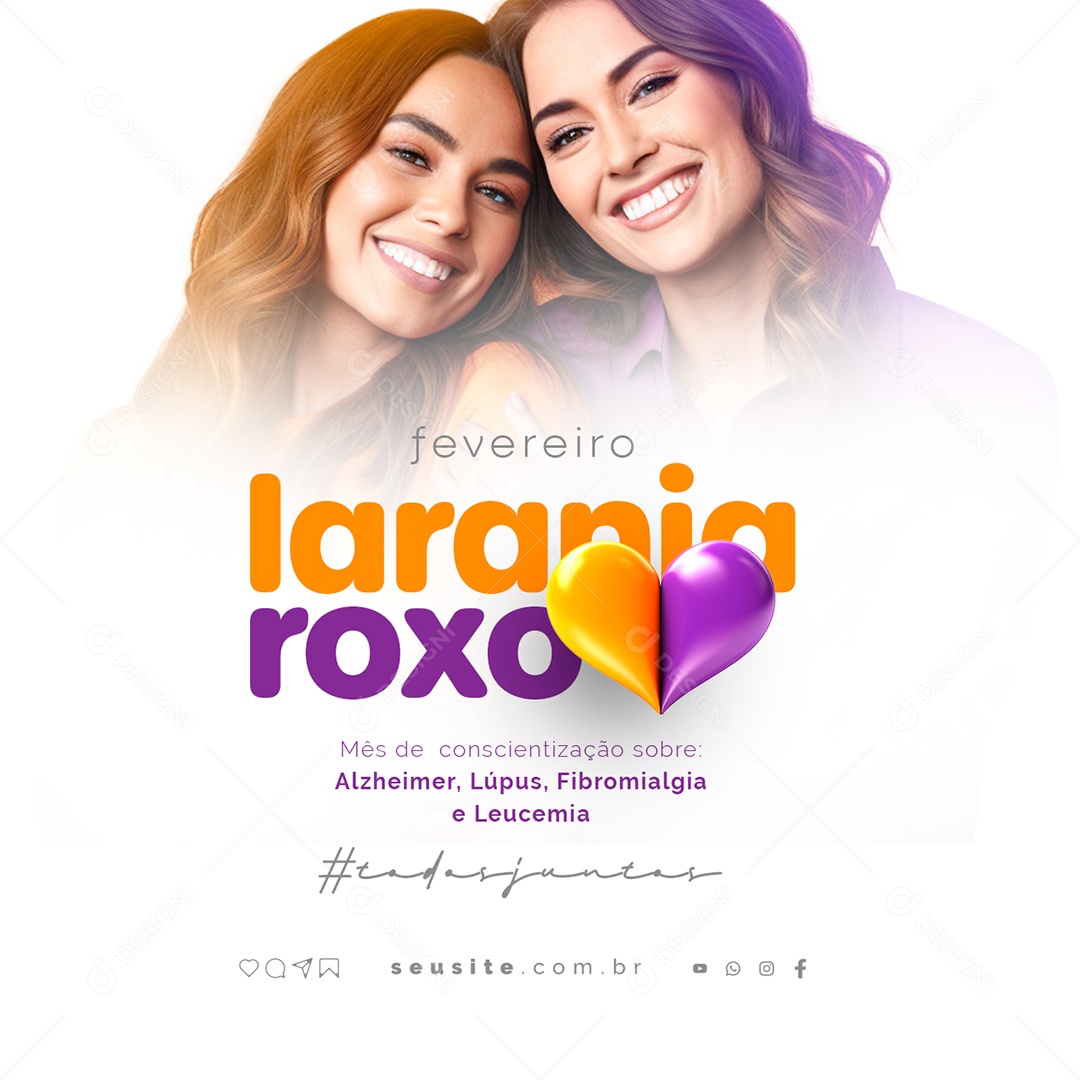 Fevereiro Laranja e Roxo Mês de conscientização sobre Alzheimer Lúpus Social Media PSD Editável