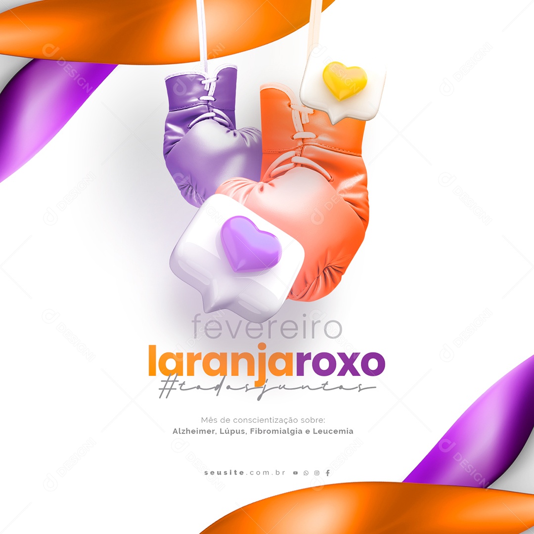 Fevereiro Laranja e Roxo Todos Juntos Social Media PSD Editável