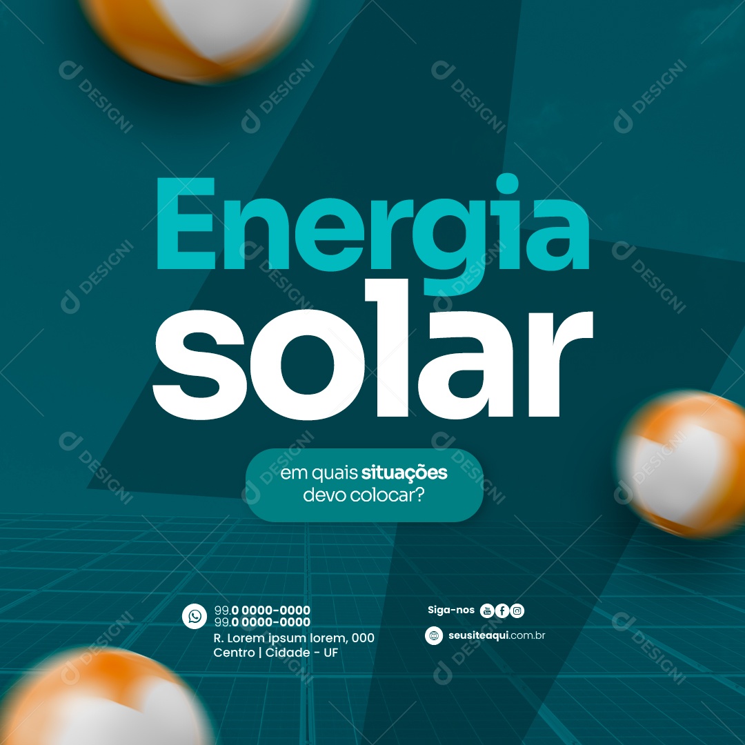 Energia Solar em quais situações devo colocar Social Media PSD Editável