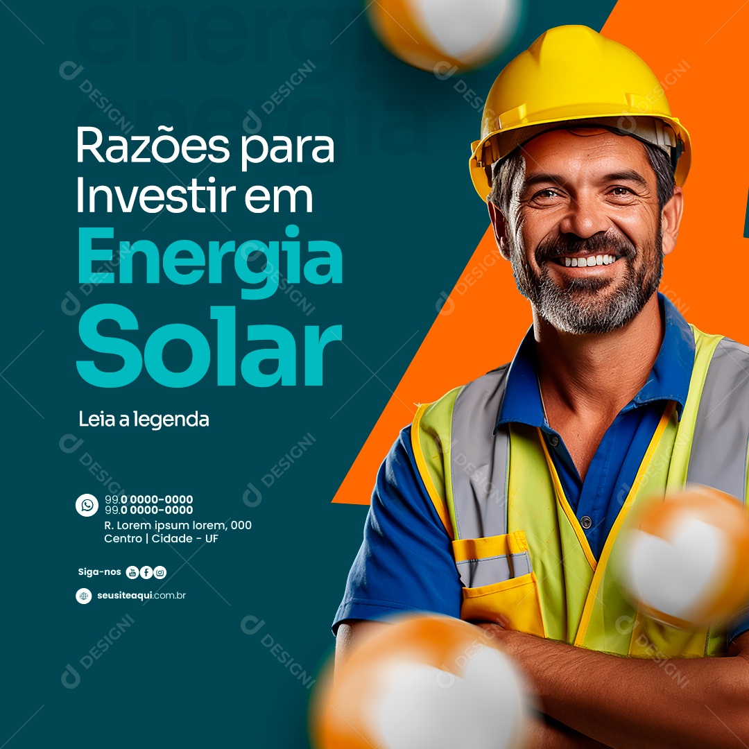 Razões para Investir em Energia Solar Social Media PSD Editável